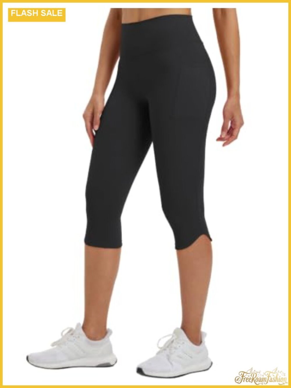 High Waisted Capri Leggings with Pockets Tummy Control Yoga Pants 17"